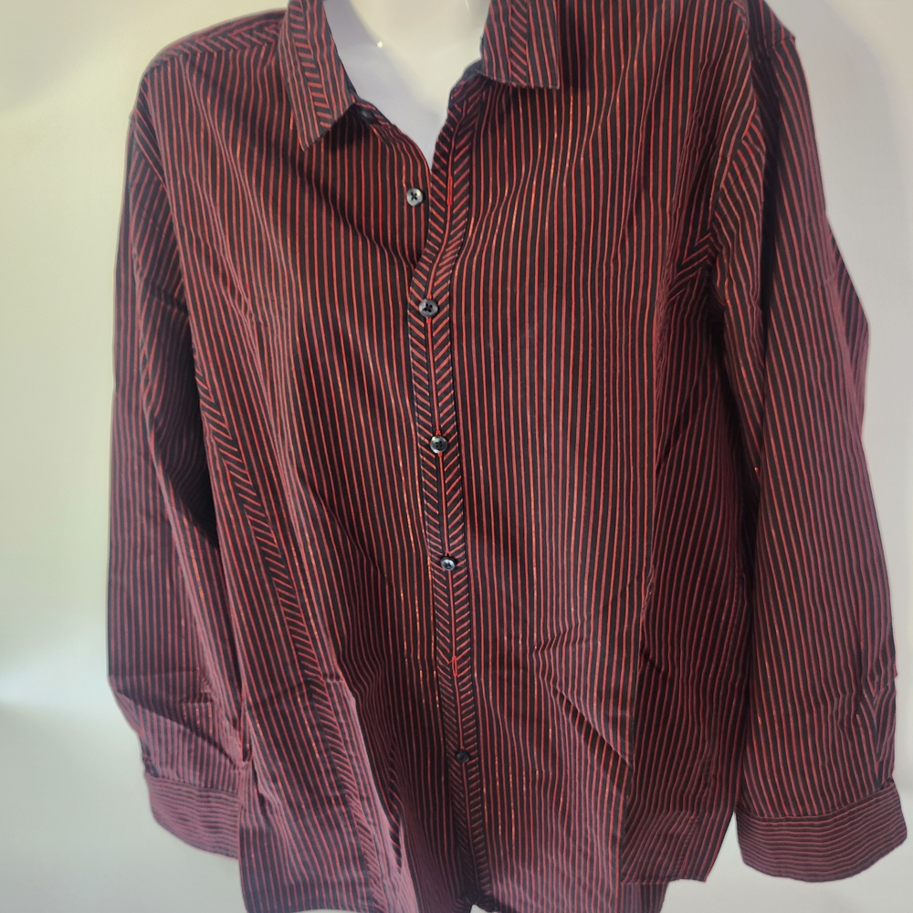 INC International Concepts Men's Burgundy  Shiny Striped‎ Shirt Size L.